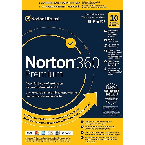 Norton 360 Premium 10 appareils 75 GB Nuage - AntivirusDepot